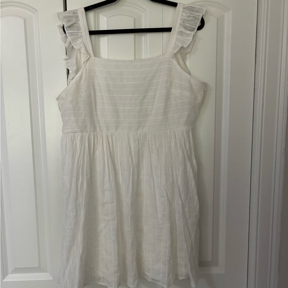 Miami White Pleated Sundress Sleeveless Square Neck